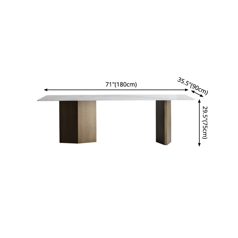 Mesa rectangular de lujo tradicional de metal Mesa de piedra sinterizada blanca