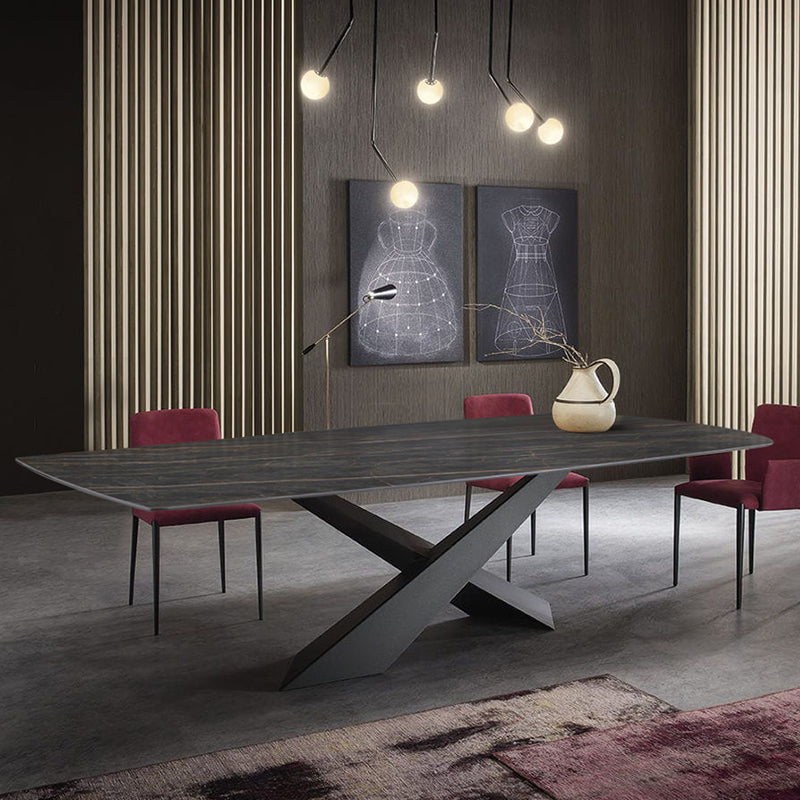 Metal Traditional Luxury Rectangle Table Black Sintered Stone Table with Pedestal Base