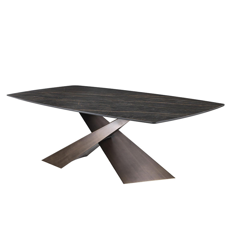 Metal Traditional Luxury Rectangle Table Black Sintered Stone Table with Pedestal Base