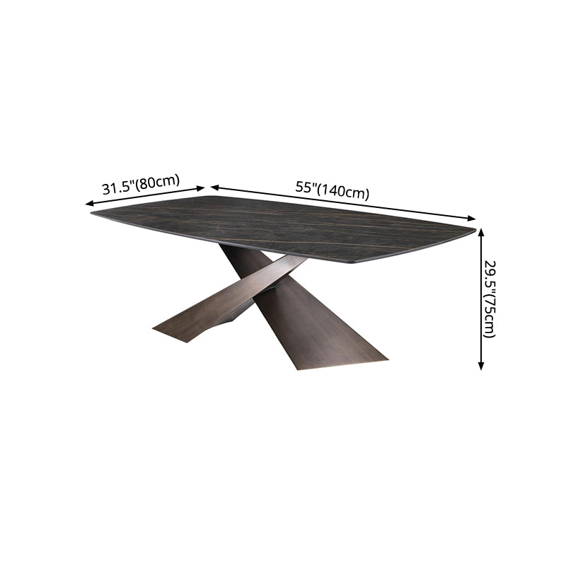 Metal Traditional Luxury Rectangle Table Black Sintered Stone Table with Pedestal Base