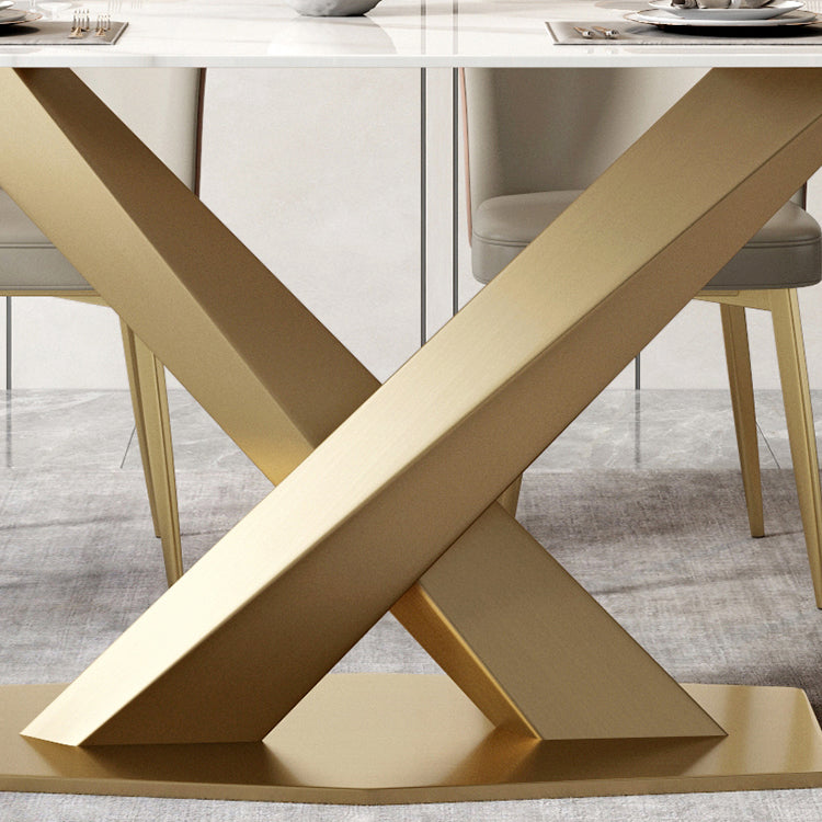 Metal Traditional Luxury Rectangle Table White Sintered Stone Table with Pedestal
