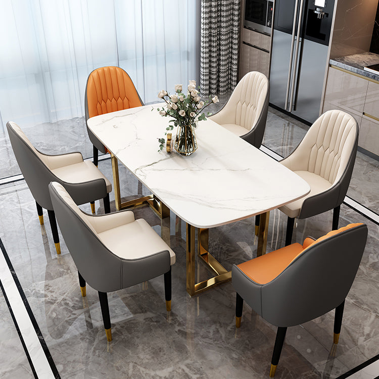 Luxury Sintered Stone Dining Table Rectangle Table with Double Pedestal in Gold