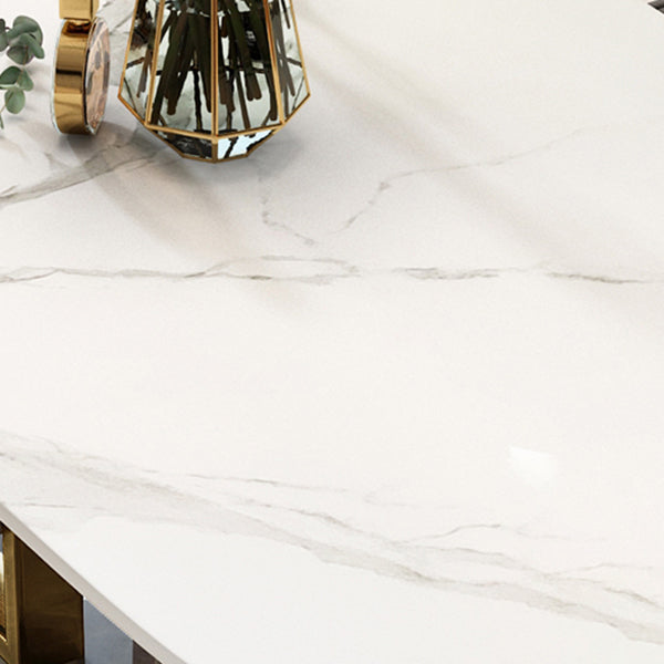 Luxury Sintered Stone Dining Table Rectangle Table with Double Pedestal in Gold