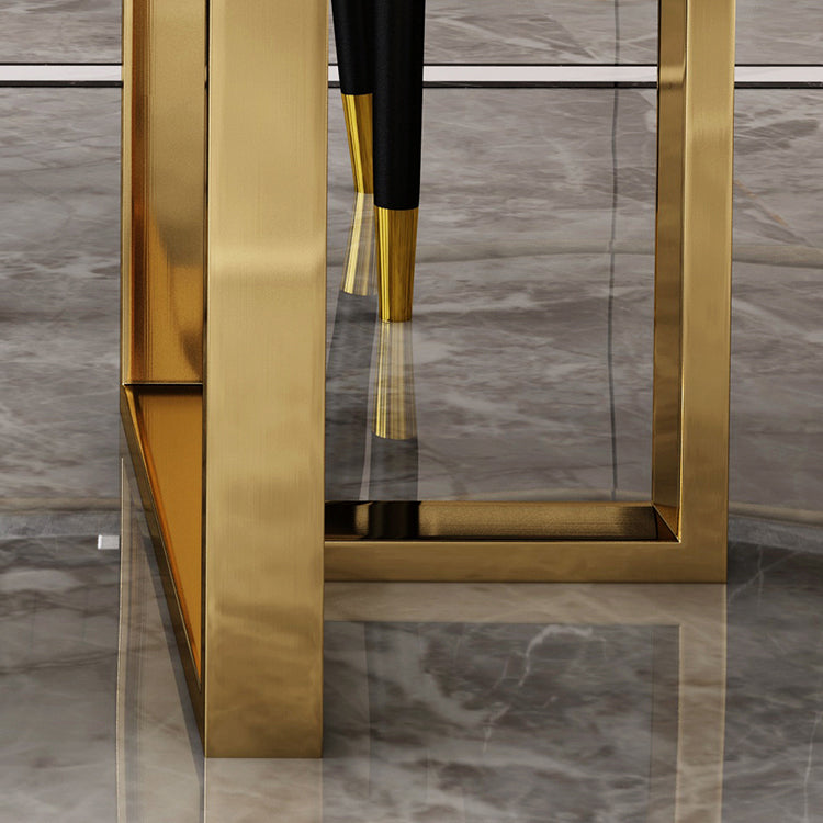 Luxury Sintered Stone Dining Table Rectangle Table with Double Pedestal in Gold