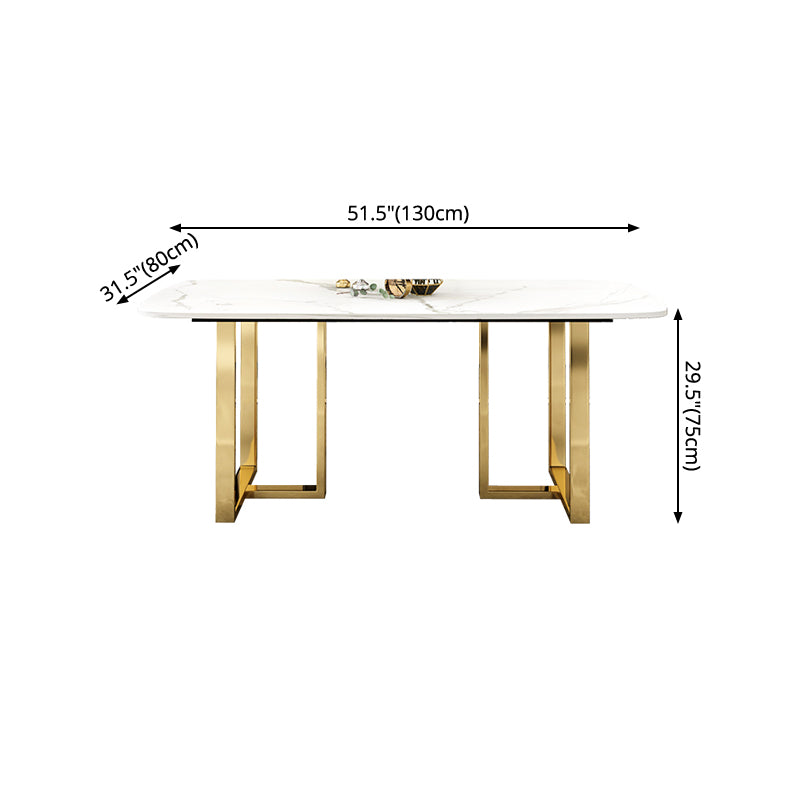 Luxury Sintered Stone Dining Table Rectangle Table with Double Pedestal in Gold