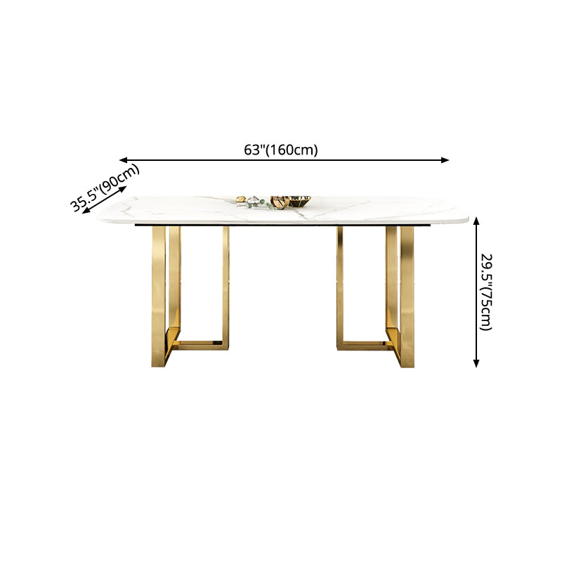 Luxury Sintered Stone Dining Table Rectangle Table with Double Pedestal in Gold