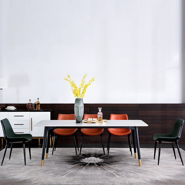 Wood Industrial Rectangular Dining Table Sintered Stone Table with 4 Black Legs