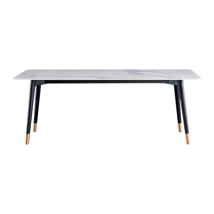 Wood Industrial Rectangular Dining Table Sintered Stone Table with 4 Black Legs