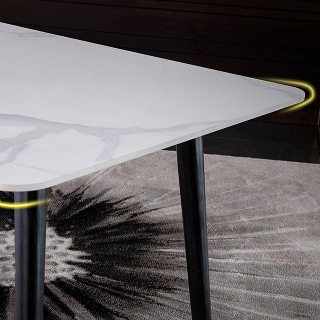 Wood Industrial Rectangular Dining Table Sintered Stone Table with 4 Black Legs