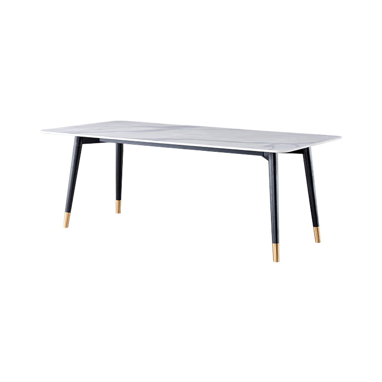 Wood Industrial Rectangular Dining Table Sintered Stone Table with 4 Black Legs