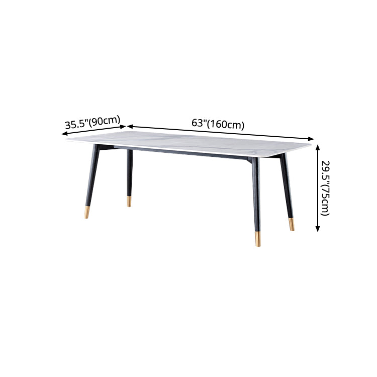 Wood Industrial Rectangular Dining Table Sintered Stone Table with 4 Black Legs