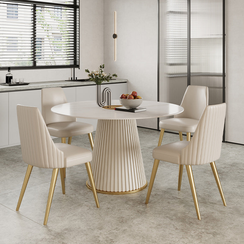 Runder Stein-Esstisch im Luxus-Stil mit Sockel, lässige Möbel für Zuhause