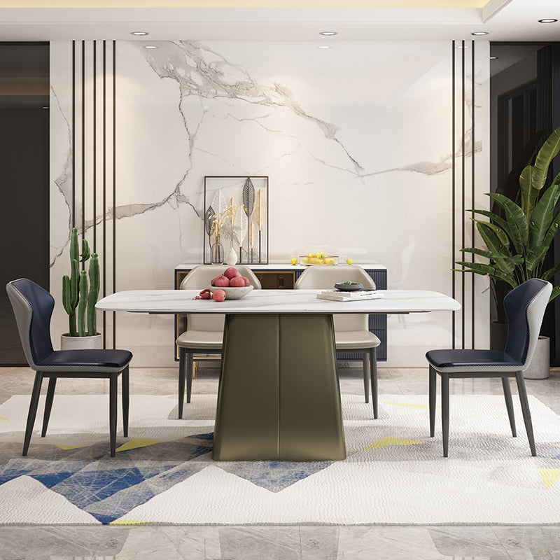 Metal Traditional Luxury Rectangle Table High Gloss White Sintered Stone Table with Pedestal