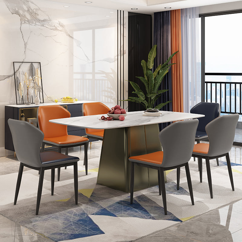 Metal Traditional Luxury Rectangle Table High Gloss White Sintered Stone Table with Pedestal