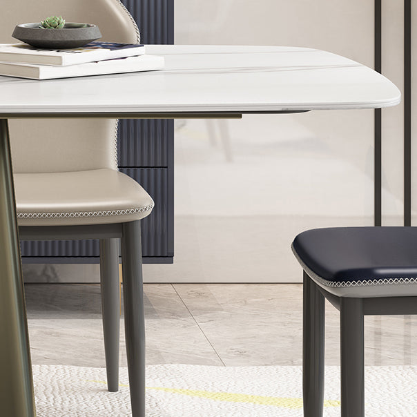 Metal Traditional Luxury Rectangle Table High Gloss White Sintered Stone Table with Pedestal