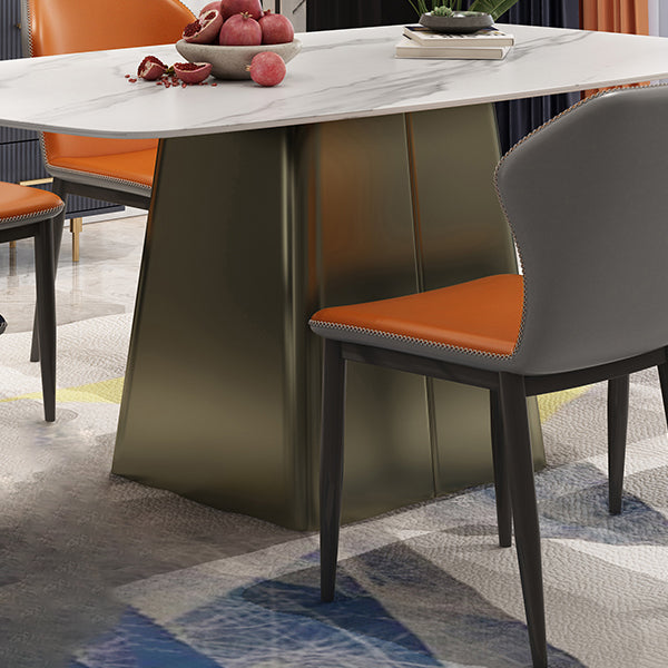 Metal Traditional Luxury Rectangle Table High Gloss White Sintered Stone Table with Pedestal