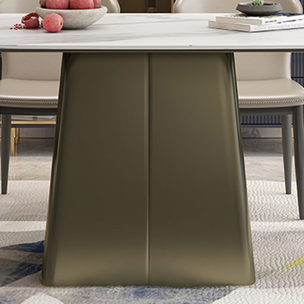 Metal Traditional Luxury Rectangle Table High Gloss White Sintered Stone Table with Pedestal