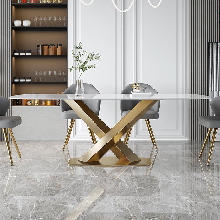 Metal Traditional Luxury Rectangle Table White Sintered Stone Table for Dining Room