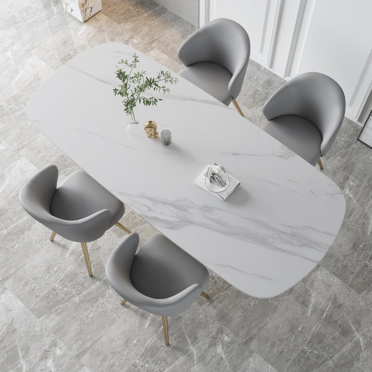 Metal Traditional Luxury Rectangle Table White Sintered Stone Table for Dining Room