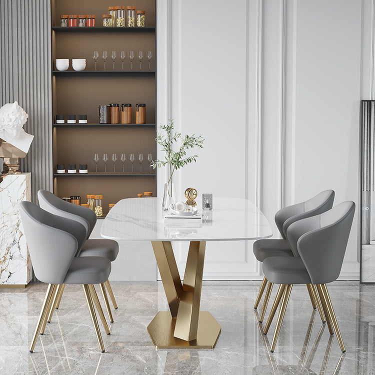 Metal Traditional Luxury Rectangle Table White Sintered Stone Table for Dining Room