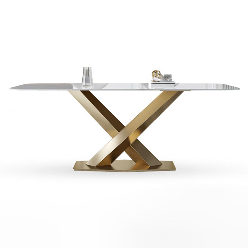 Metal Traditional Luxury Rectangle Table White Sintered Stone Table for Dining Room