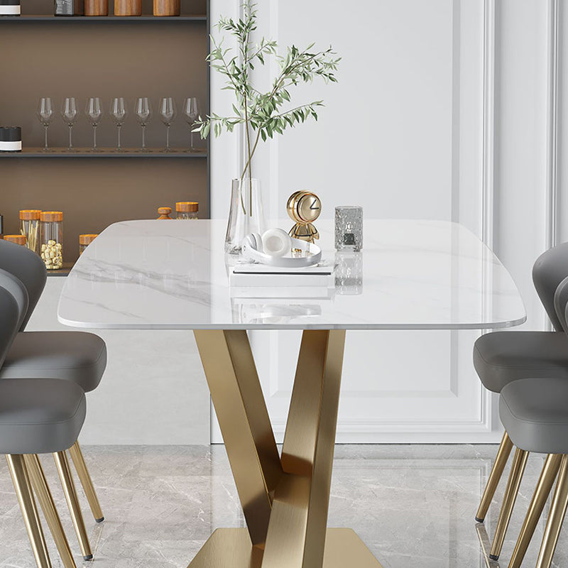 Metal Traditional Luxury Rectangle Table White Sintered Stone Table for Dining Room