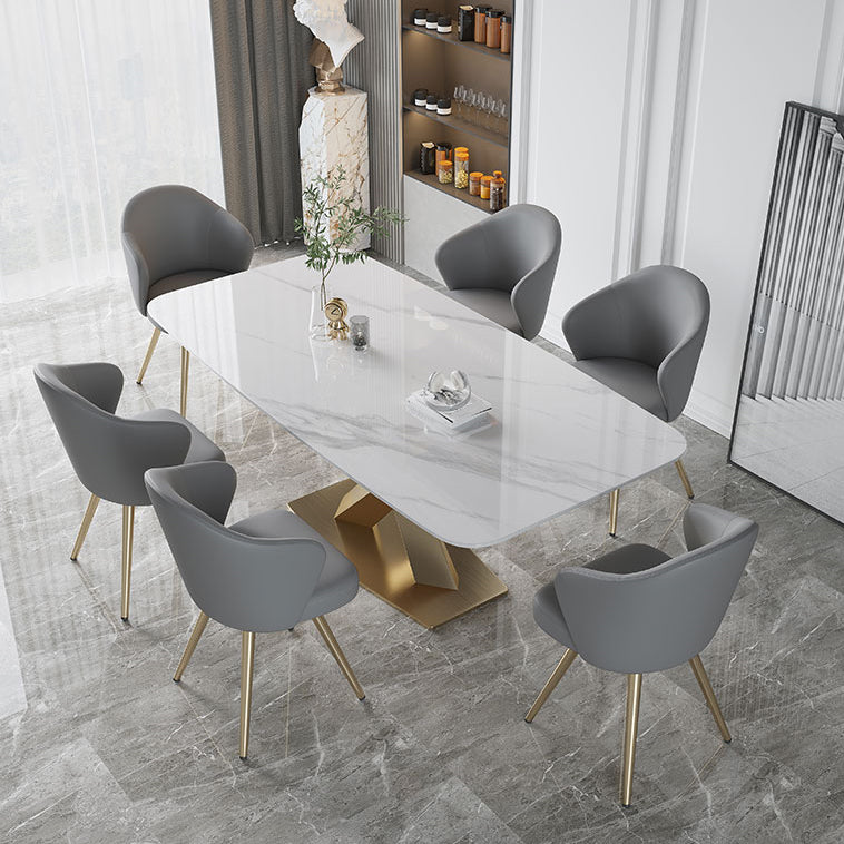 Metal Traditional Luxury Rectangle Table White Sintered Stone Table for Dining Room