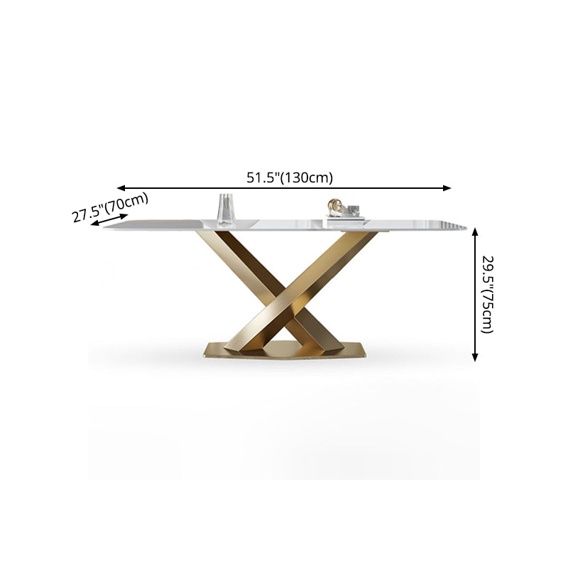 Metal Traditional Luxury Rectangle Table White Sintered Stone Table for Dining Room