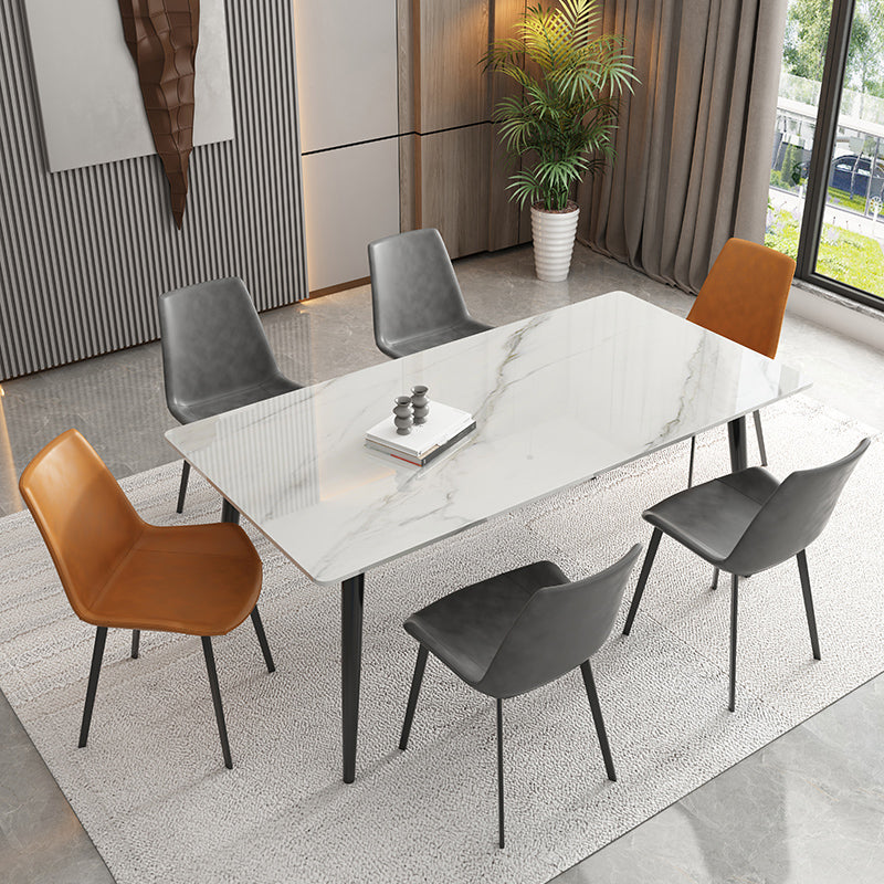 Mesa de comedor rectangular industrial de metal Mesa de piedra sinterizada blanca para cocina y comedor