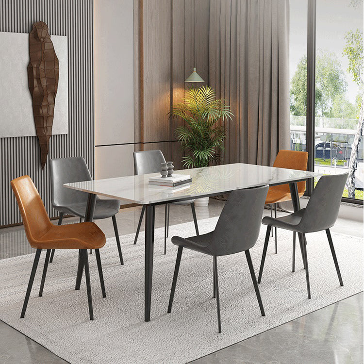 Mesa de comedor rectangular industrial de metal Mesa de piedra sinterizada blanca para cocina y comedor