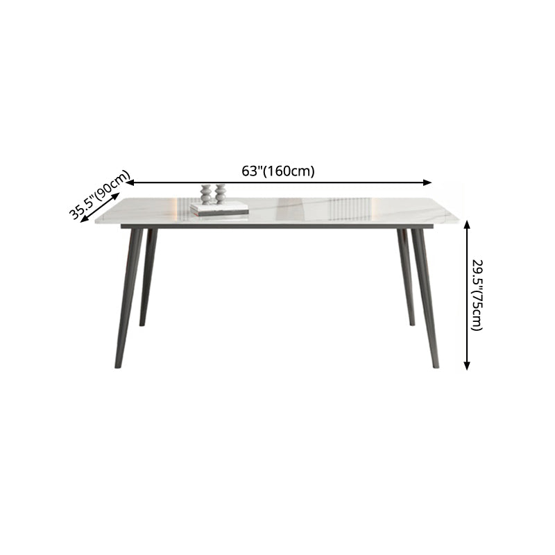 Mesa de comedor rectangular industrial de metal Mesa de piedra sinterizada blanca para cocina y comedor