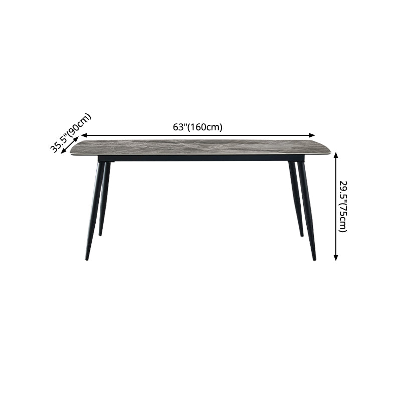 Metal Industrial Rectangle Dining Table Grey Sintered Stone Table with 4 Legs