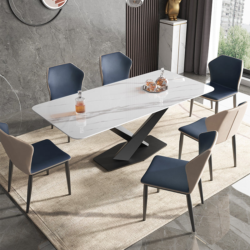 Metal Traditional Luxury Rectangle Table White Sintered Stone Indoor Table for Kitchen