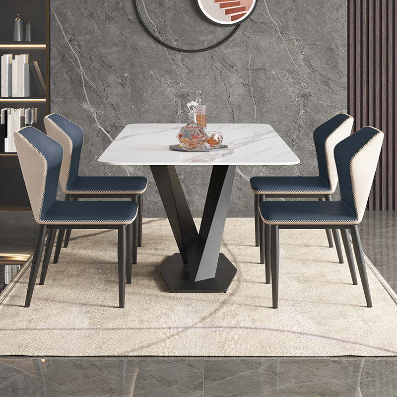 Metal Traditional Luxury Rectangle Table White Sintered Stone Indoor Table for Kitchen