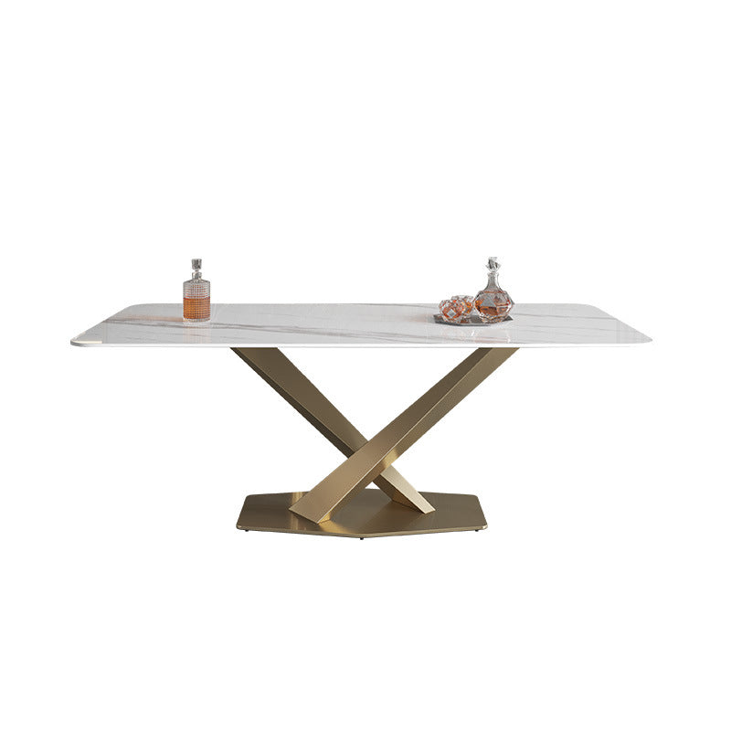 Metal Traditional Luxury Rectangle Table White Sintered Stone Indoor Table for Kitchen