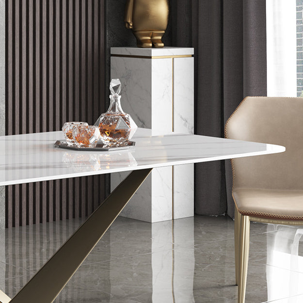 Metal Traditional Luxury Rectangle Table White Sintered Stone Indoor Table for Kitchen