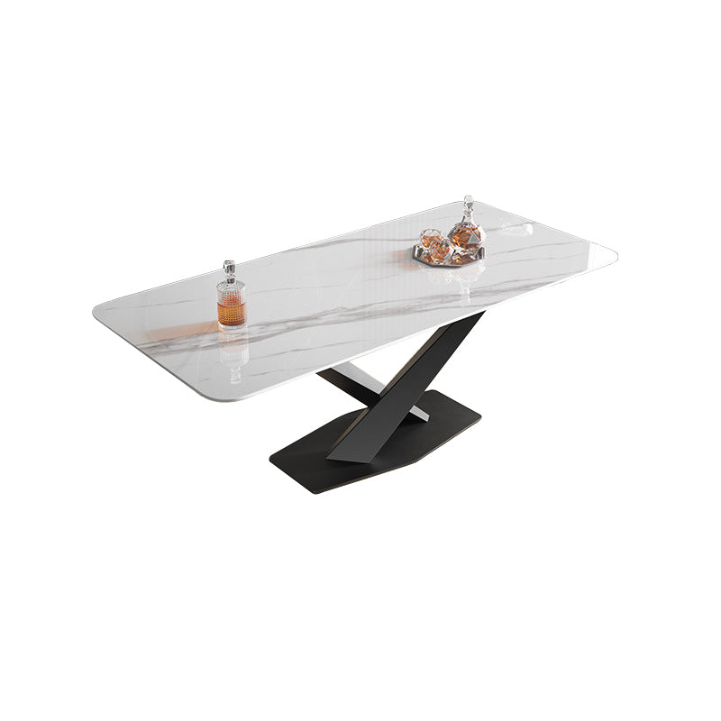 Metal Traditional Luxury Rectangle Table White Sintered Stone Indoor Table for Kitchen