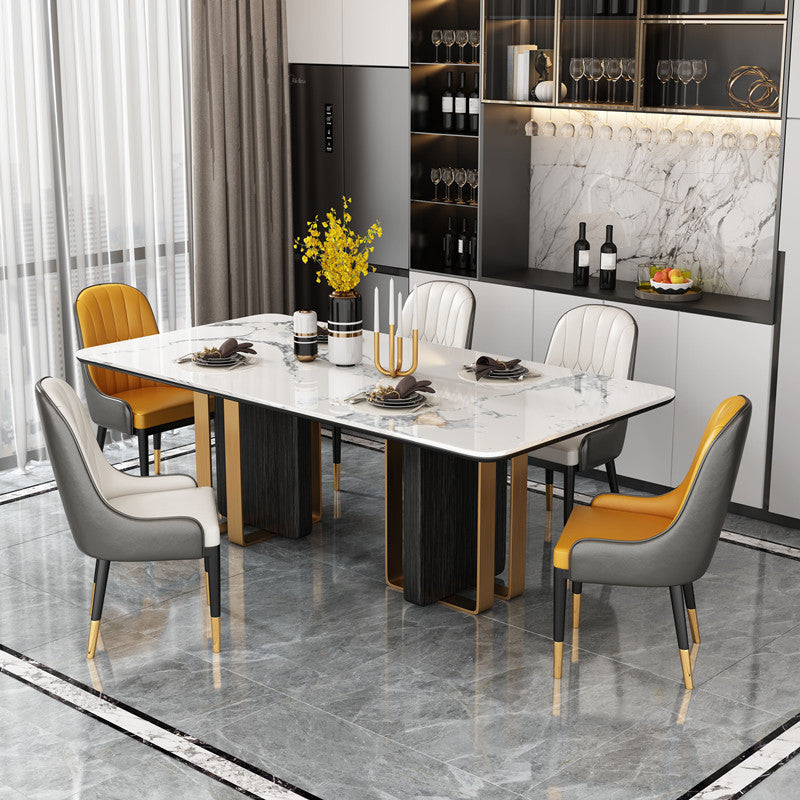 Marble Dining Table for Restaurant Luxury Rectangle Table with Gold Metal Pedestal