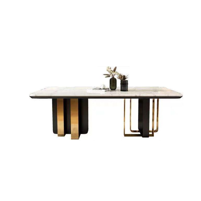 Marble Dining Table for Restaurant Luxury Rectangle Table with Gold Metal Pedestal