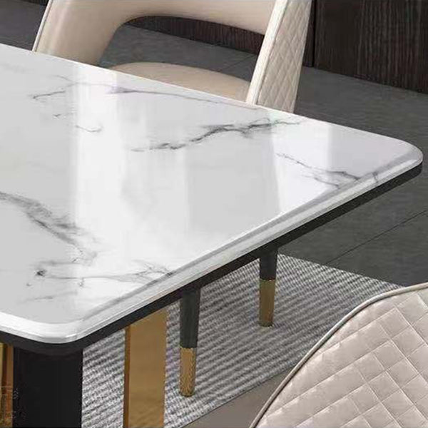 Marble Dining Table for Restaurant Luxury Rectangle Table with Gold Metal Pedestal
