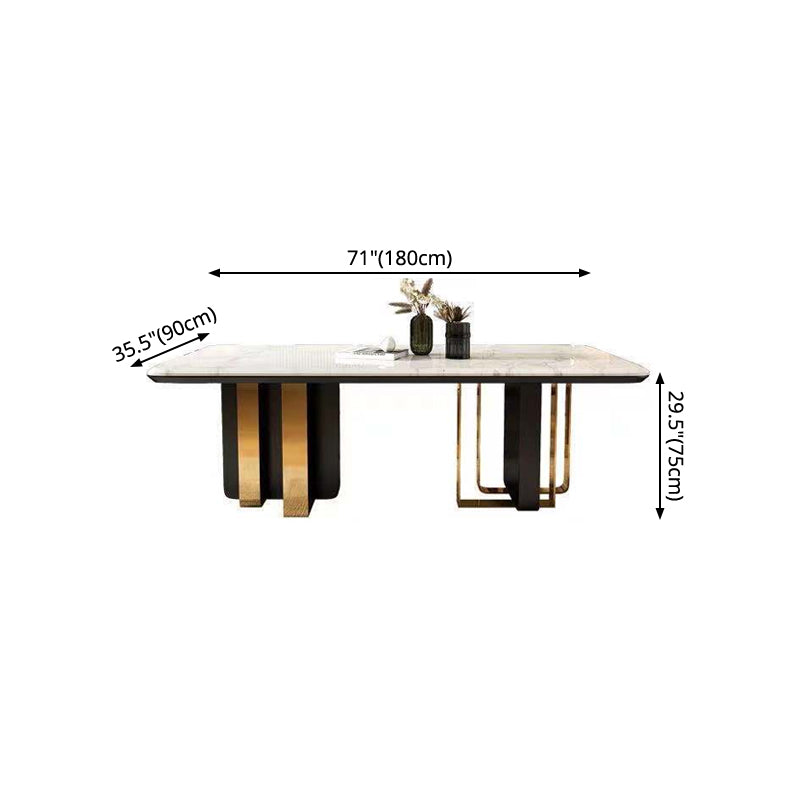 Marble Dining Table for Restaurant Luxury Rectangle Table with Gold Metal Pedestal