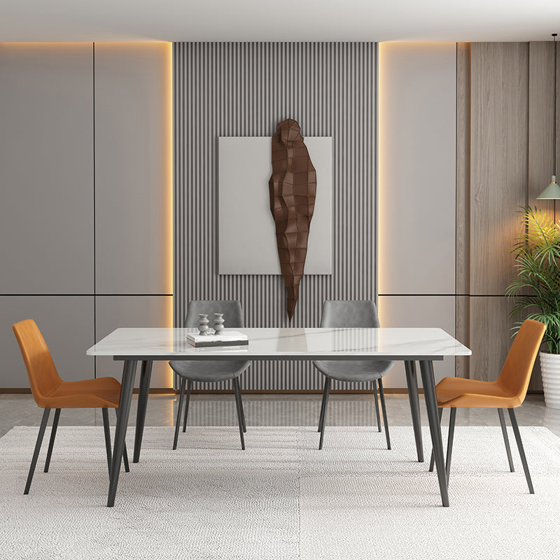 Mesa de comedor rectangular industrial de metal Mesa de comedor de piedra sinterizada con 4 piernas negras