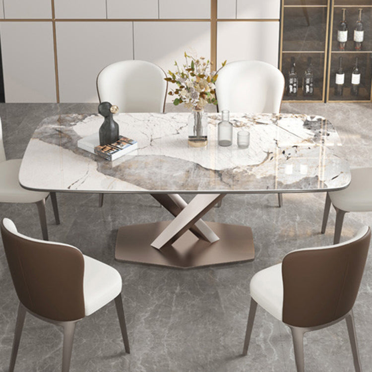 Luxury Sintered Stone Dining Table Rectangle Table with Gold Metal Pedestal Base