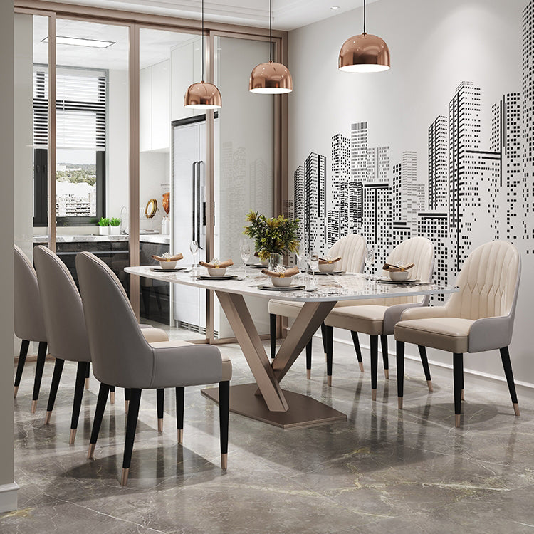 Luxury Sintered Stone Dining Table Rectangle Table with Gold Metal Pedestal Base