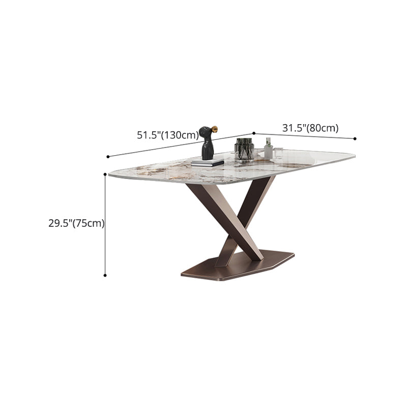 Luxury Sintered Stone Dining Table Rectangle Table with Gold Metal Pedestal Base
