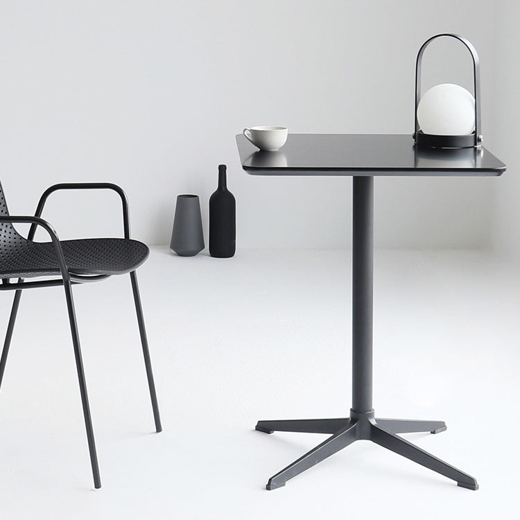 Metal Industrial Square Dining Table Solid Wood Top Table with Pedestal