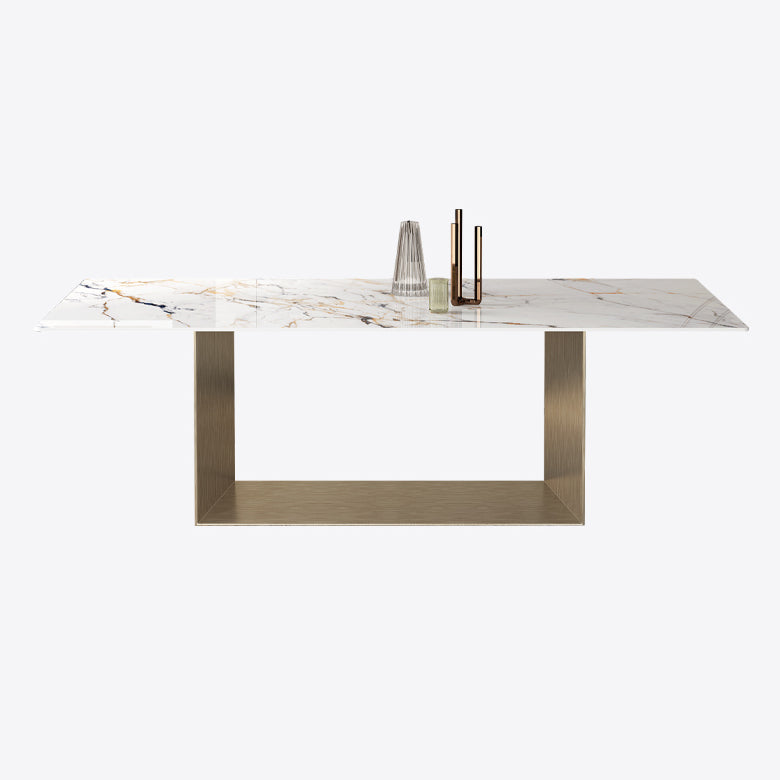 Mesa rectangular de lujo tradicional de metal, mesa interior con tapa de piedra sinterizada para cocina y comedor