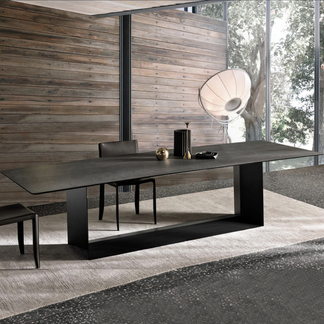 Mesa rectangular de lujo tradicional de metal, mesa interior con tapa de piedra sinterizada para cocina y comedor