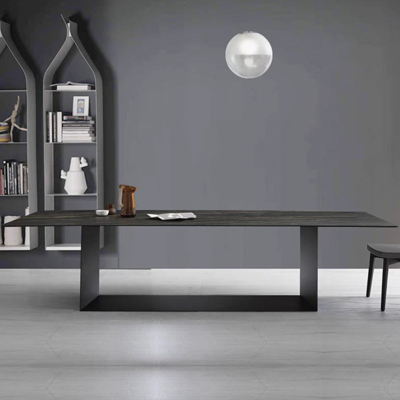 Mesa rectangular de lujo tradicional de metal, mesa interior con tapa de piedra sinterizada para cocina y comedor