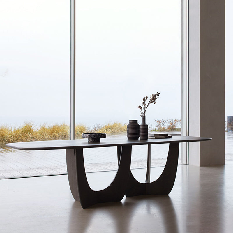 Mesa moderna de madera de pino para restaurante, mesa de cocina rectangular con pedestal doble
